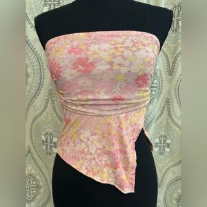 Boho Strapless Mesh Tube Top Split Hem - Pink Top - Size XS
